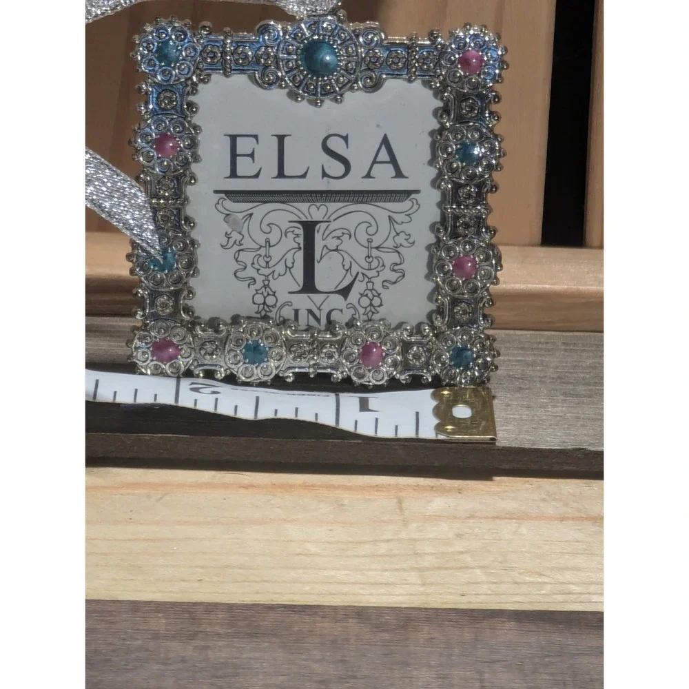 Beautiful Ella L Miniature‎ Picture Frame Ornament Keepsake Jeweled Metal